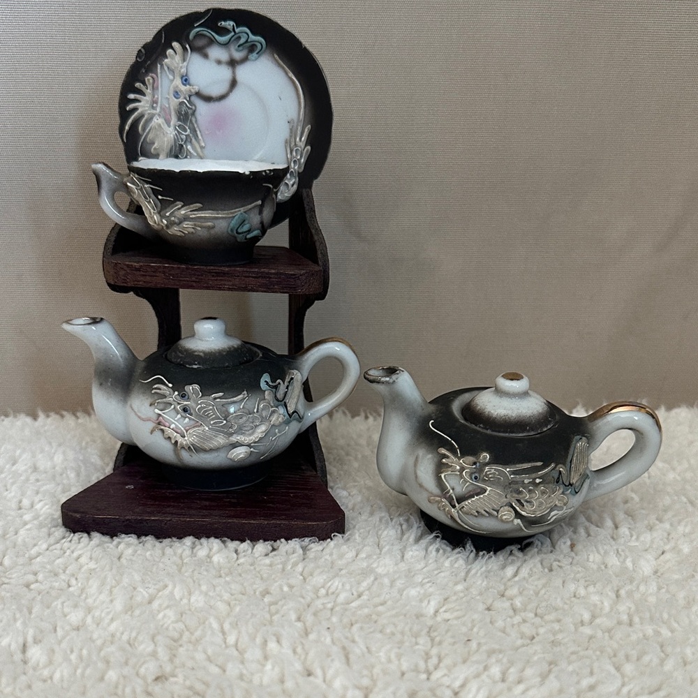 Artistic Black and Gray Dragon ware miniature Ceramic Teapot Set